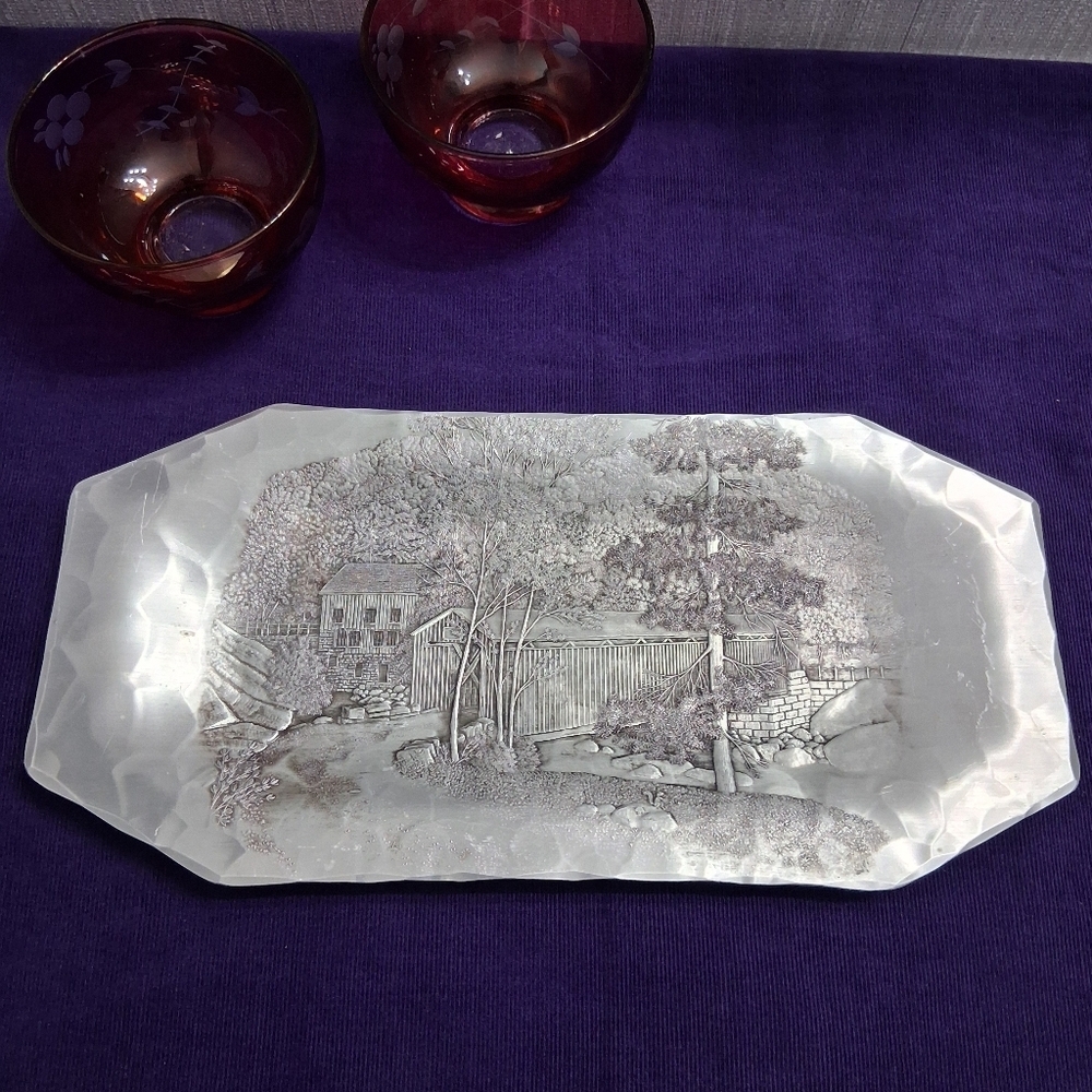 Vintage Wendell August Forge McConnell's Mill Covered Bridge Tray